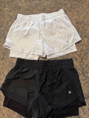Reebok Women's White and Black Athletic Layered Shorts Duo